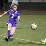 Oak Harbor Gracie Hiteshew boots the ball up the field for the Wildcats in Thursdays match with Stanwood.(Photo by John Fisken)