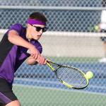 Ridgely Briddell swaps a backhand in Mondays match with Mariner. (Photo by John Fisken)