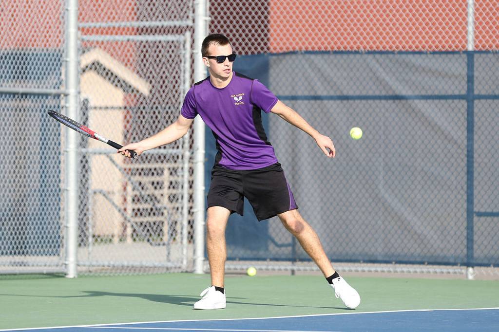 Samuel Peek gets ready to smack a forehand Monday.(Photo by John Fisken)