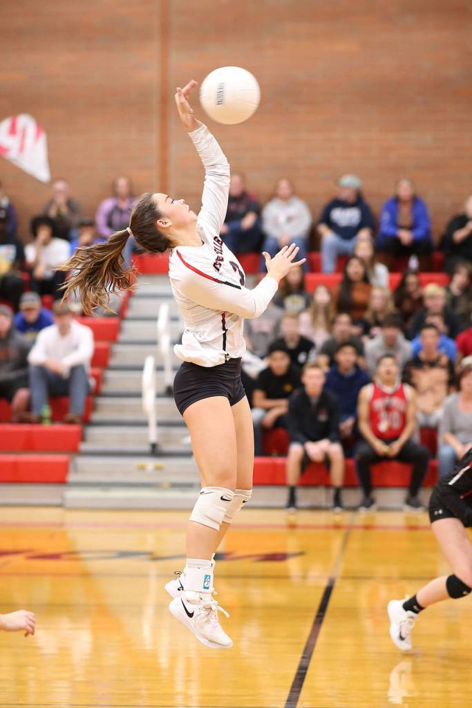Maya Toomey-Stout attacks from the back row.(Photo by John Fisken)