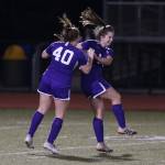 Morgan Lamar, left, and Peyton Rhyne celebrate a goal. Rhyne scored on Lamars assist.(Photo by John Fisken)