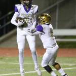 Will Rankin, left, and Dominic Dean celebrate a touchdown.(Photo by John Fisken)