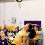 Photo by John Fisken                                 Jaelyn Crebbin goes on the attack in a recent Oak Harbor High School volleyball match.