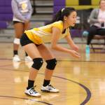 Jaelyn Crebbin, who was born without her left forearm, is a member of the Oak Harbor High School volleyball team. (Photo by John Fisken)