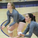 Oak Harbors Claire Anderson, left, plays volleyball for the University of Bridgeport. (Photo courtesy of UB Athletics).
