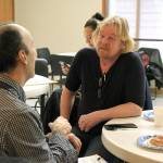 Photo by Laura Guido/Whidbey News-Times                                Todd Allen talks to social worker Dan Correll Thursday morning during the annual Point in Time count of homeless individuals.