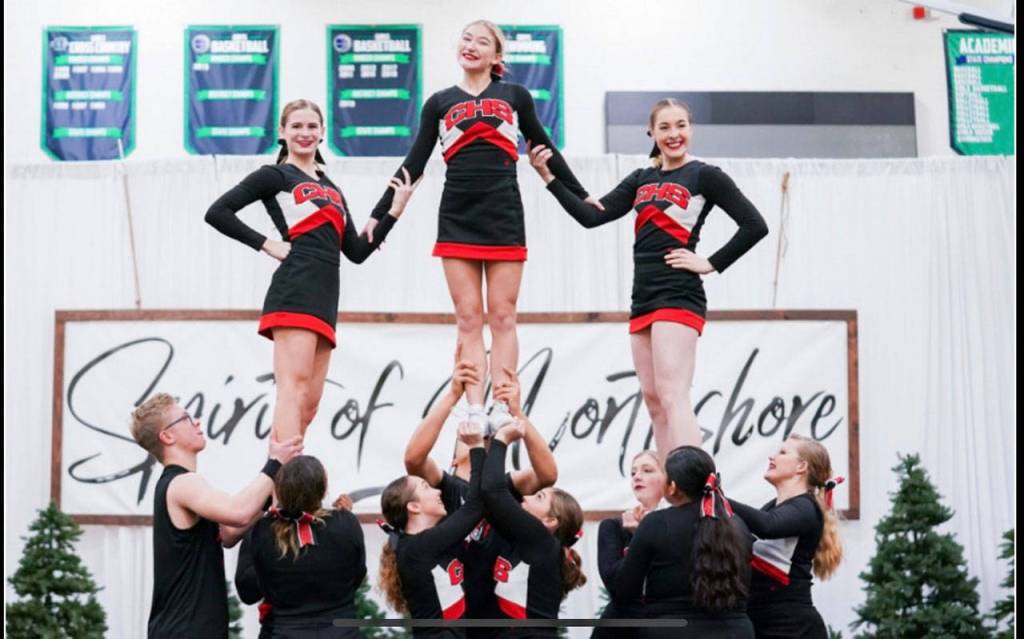 The Coupeville cheer team performs in a competition earlier this season. (Photo provided)