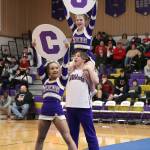 Oak Harbors Jada Jones, front, Griffin Stein and Morgan Roundy, flier. (Photo by John Fisken)