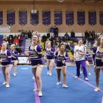 Oak Harbor cheer teams performs at a recent boys basketball game. From the left are Emily Stanek, Haley Thomspon, Asya Pressley, Audrey Moyes, Krystal Wyum, Chelsea Lonborg, Annaliza Toliniu, Griffin Stein, Jada Jones, Morgan Roundy, Alyssa Carlon and Saitiz Ramirez. (Photo by John Fisken)