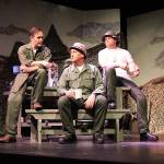 Capt. Duke Forrest, left, and Capt. Hawkeye Pierce, right, try to persuade Col. Henry Blake to let the unit take bets on a football game.