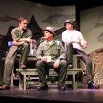 Capt. Duke Forrest, left, and Capt. Hawkeye Pierce, right, try to persuade Col. Henry Blake to let the unit take bets on a football game.