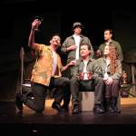 Mobile Army Surgical Hospital unit members (front, from left) Trapper, Walt Waldowksi and Bridget McCarthy along with Hawkeye Pierce and Duke Forrest gather in the swamp. The characters are played by Nate Edmiston, Rob Chappelle, Tallie Boyer, Troy Haugen and Dustin Amundson respectively.