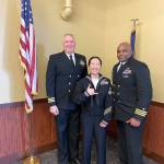 Photo provided                                Navy League/Rotary Shore Sailor of the Year, AT1 Lina Lim, of the Center for Naval Aviation Technical Training Unit, Whidbey Island poses with her commanding officer, Cmdr. Marvin Harris, right, and her executive officer, Cmdr. Richard Killian.