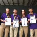 Shooters Trevor Westman, left, Lauren Crossley, James Hart, Alexis Kunze and Cheyenne Maggard give a shootout to coach Dave Zip Goodman, who could not attend the NJROTC championships with them. (Photo provided.)
