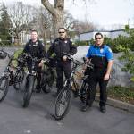 Photo by Brandon Taylor/Whidbey News-Times                                From left, Officer Scott Johnson, Sergeant Jim Hoagland and School Resource Officer Jeremy Andreano will use the new electric bikes to patrol downtown Oak Harbor, parks and residential areas.