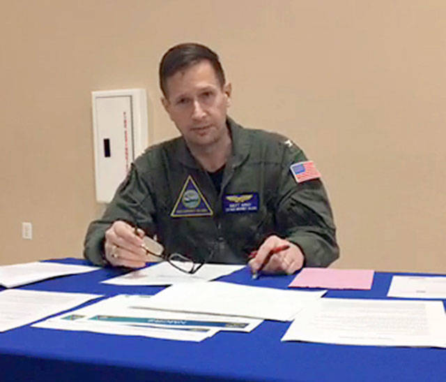 Base commander Capt. Matt Arny delivers a virtual town hall on Facebook Wednesday to answer questions and talk about the bases response to the coronavirus pandemic.