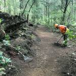 Photo provided                                Owner Eric Carabba of Backwoods Contracting builds a trail for the Price Sculpture Forest.