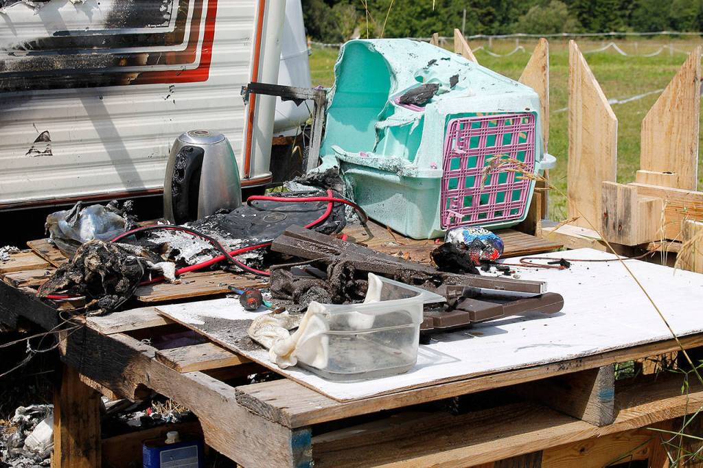 Photo by Kira Erickson/Whidbey News-Times                                Just a week ago, a propane explosion rocked the trailer in which North Whidbey resident Angela Kurtz was living with her three rescue animals. It is now unrecognizable.