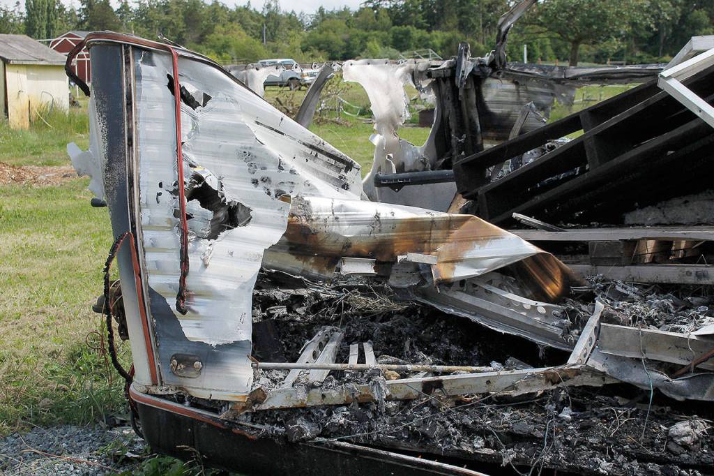 Photo by Kira Erickson/Whidbey News-Times                                Just a week ago, a propane explosion rocked the trailer in which North Whidbey resident Angela Kurtz was living with her three rescue animals. It is now unrecognizable.