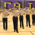 Photo by John Fisken                                Wildcat Battalions unarmed drill team marches in December, helping Oak Harbor dominate divisional competition. Oak Harbors NJROTC unit recently was named the second-best in the country.
