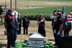 Patriot Guard Riders and Wallin Funeral Homes Director Kelly Davidson were the Pallbearers for Roy Derricks funeral. Photo by Brandon Taylor