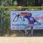 Centerfielder Jeroam Wood-Pina fires the ball back into the infield for Oak Harbor. (Photo by Jim Waller/Whidbey News-Times)