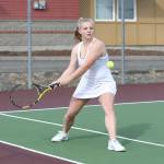 Avalon Renninger, shown here, and doubles partner Tia Wurzrainer earned first-team, all-league honors in tennis as juniors.(Photo by John Fisken)