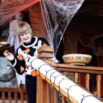 Photo by Kira Erickson/Whidbey News Group
Micky Lacewell gears up to aim some treats down a remote candy delivery system to her granddaughters. Her husband, Kirk Lacewell, recently built the candy chute on the porch of their Langley home as a way to hand out treats from a safe distance on Halloween night.