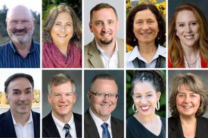 Top (L-R): Ron Muzzall, Helen Price Johnson, Greg Gilday, Angie Homola, Kim Wyman. Bottom (L-R): Bill Bruch, Dave Paul, Mark James, April Berg, Gael Tarleton.