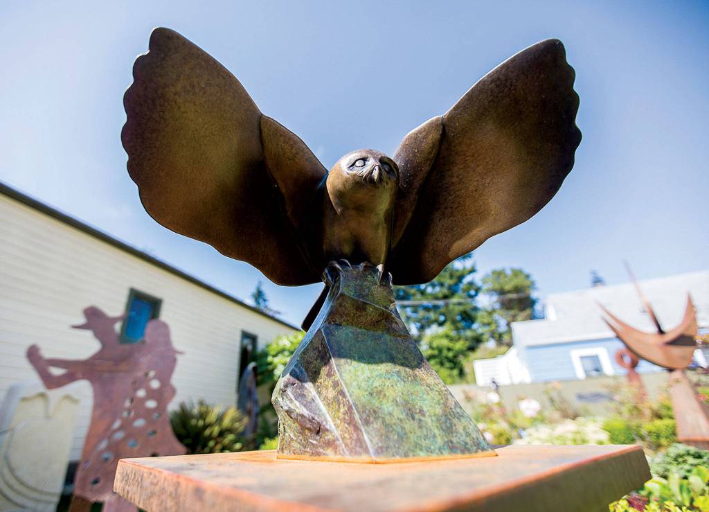An owl sculpture by Georgia Gerber can be seen along Anthes Avenue in Langley. (Olivia Vanni / The Herald)