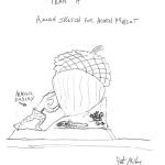 Plan A of Pat McVays acorn statue designs drew some laughs from the arts commission for its humorous design of former Oak Harbor Mayor Scott Dudley pushing the giant acorn, but the commissioners ultimately chose Plan B. Rendering provided