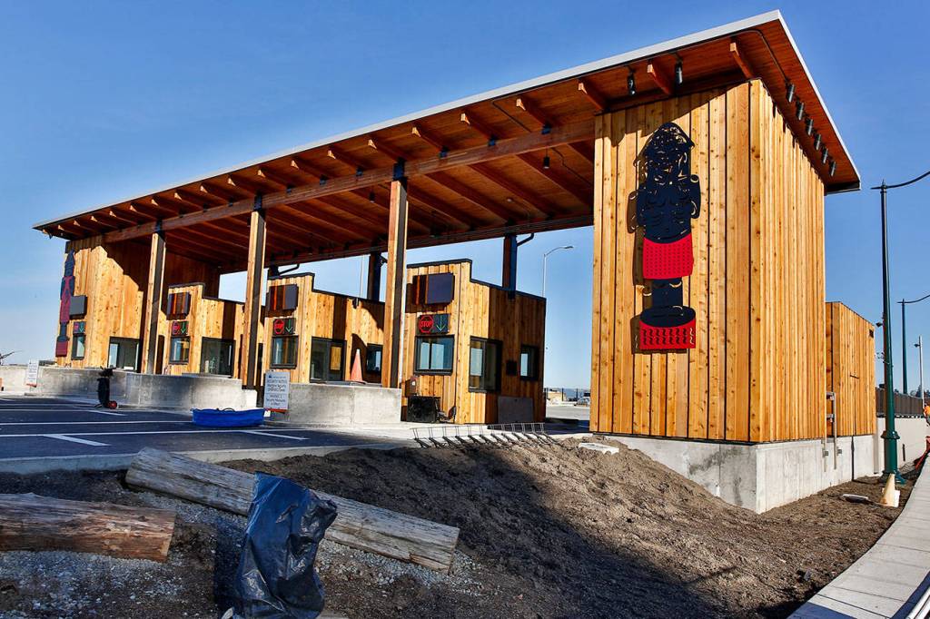 The toll booth of the new Mukilteo ferry terminal Friday afternoon in Mukiltoe on December 4, 2020. (Kevin Clark / The Herald)