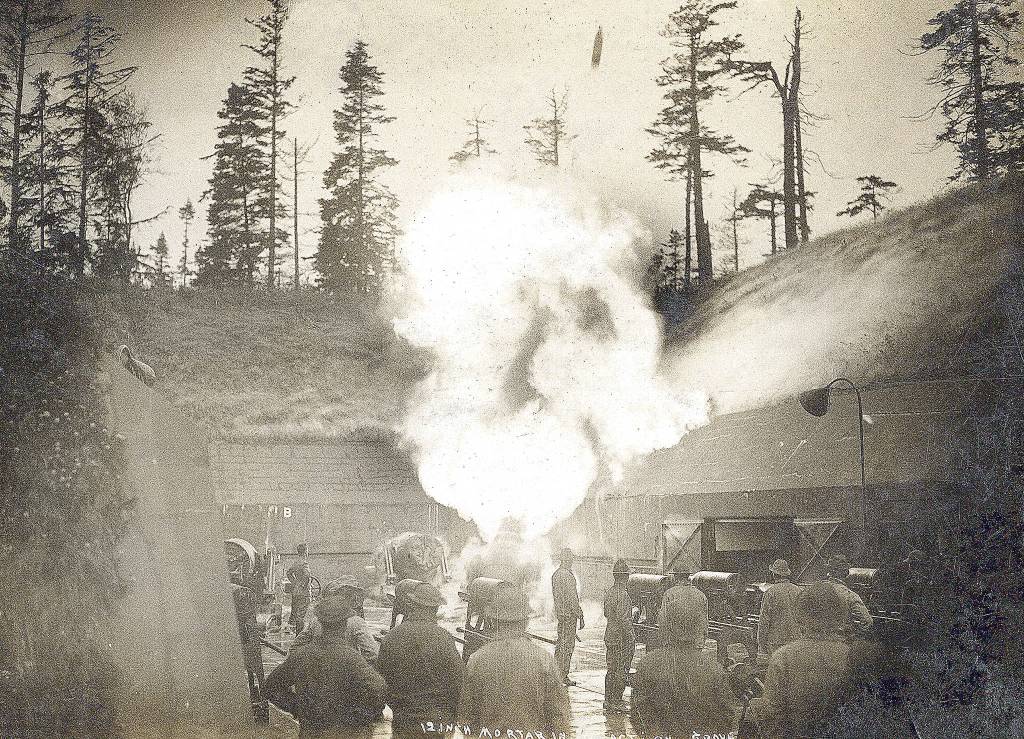 Mathew L. English worked at Fort Casey for more than a decade manning mortars before fighting in Europe in World War I. Steven Kobylk said a rider on horseback would alert the town before soldiers conducted fired the mortars at Battery Schenck for tests in Fort Casey, seen here. Photo courtesy of Steven Kobylk.