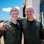 Lt. j.g. William McIlvaine, left, celebrates after graduating from flight school. He was killed in a training accident in March 2013. His uncle, Phelps McIlvaine, donated a monument to Oak Harbor in honor of all service members who died while serving in Prowler squadrons. Photo courtesy Phelps McIlvaine