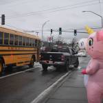 The woman inside the unicorn suit says she dons the outfit just to bring people a smile. Photo by Emily Gilbert/Whidbey News-Times