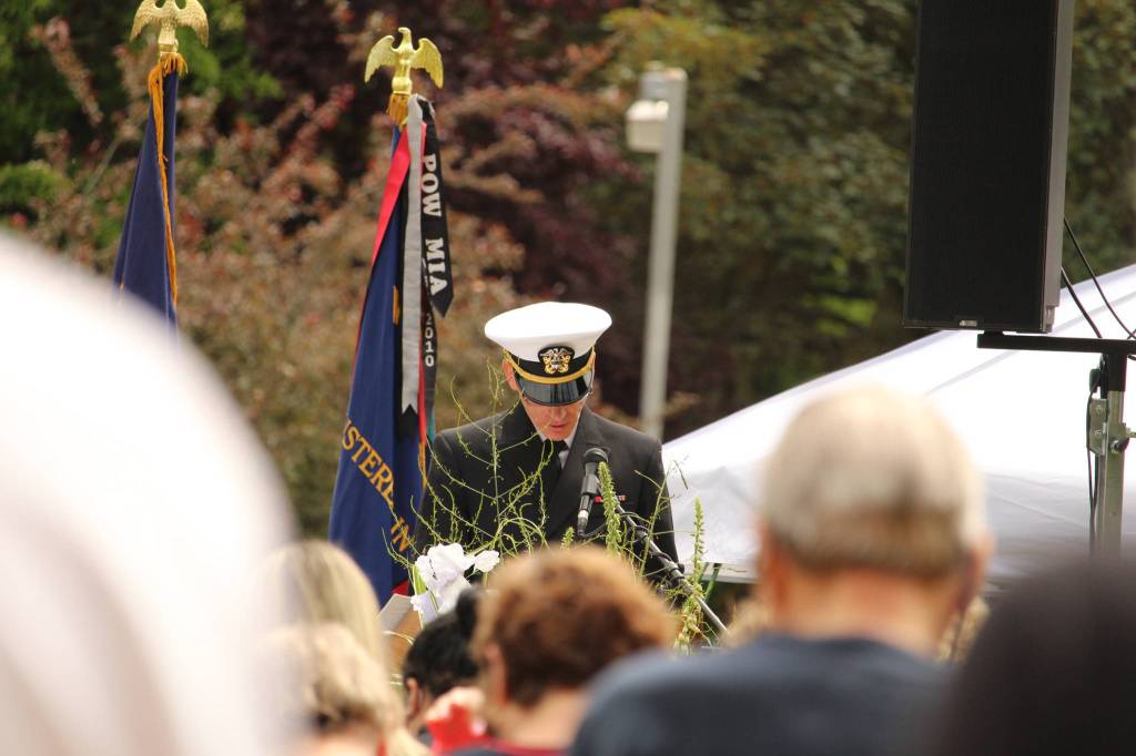 Lieutenant Joshua Whiteside offers the benediction.