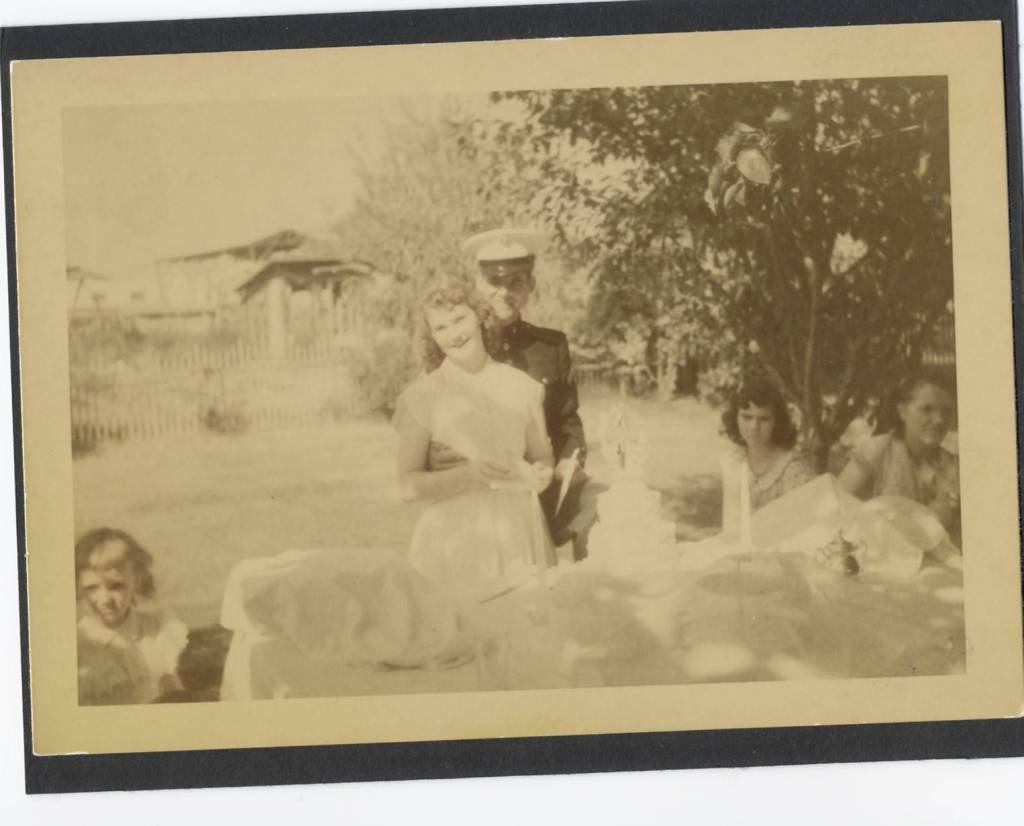 Wedding photos courtesy of the Felix family.
Carol and George Mickey Felix were married July 15, 1951 in her parents backyard after a mystery woman on a plane set them up.
