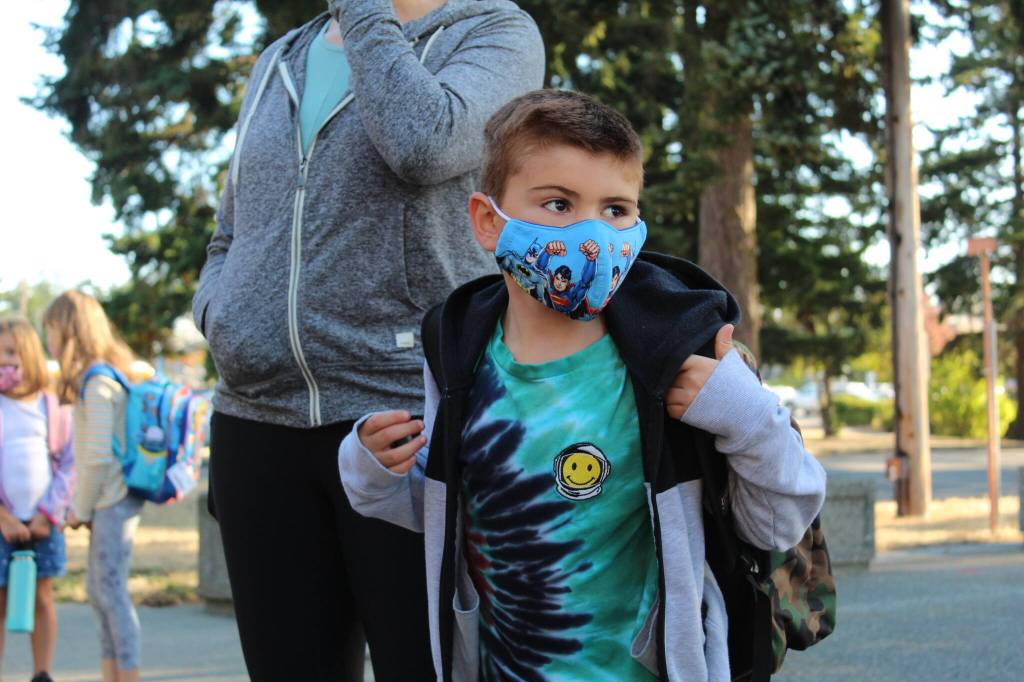 Ezra Tercero gets ready to start a new school year. (Photo by Karina Andrew/Whidbey News-Times)