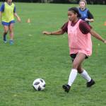 Photo by Kira Erickson/South Whidbey Record
Junior Leniece Gonzales aims a kick during a scrimmage.