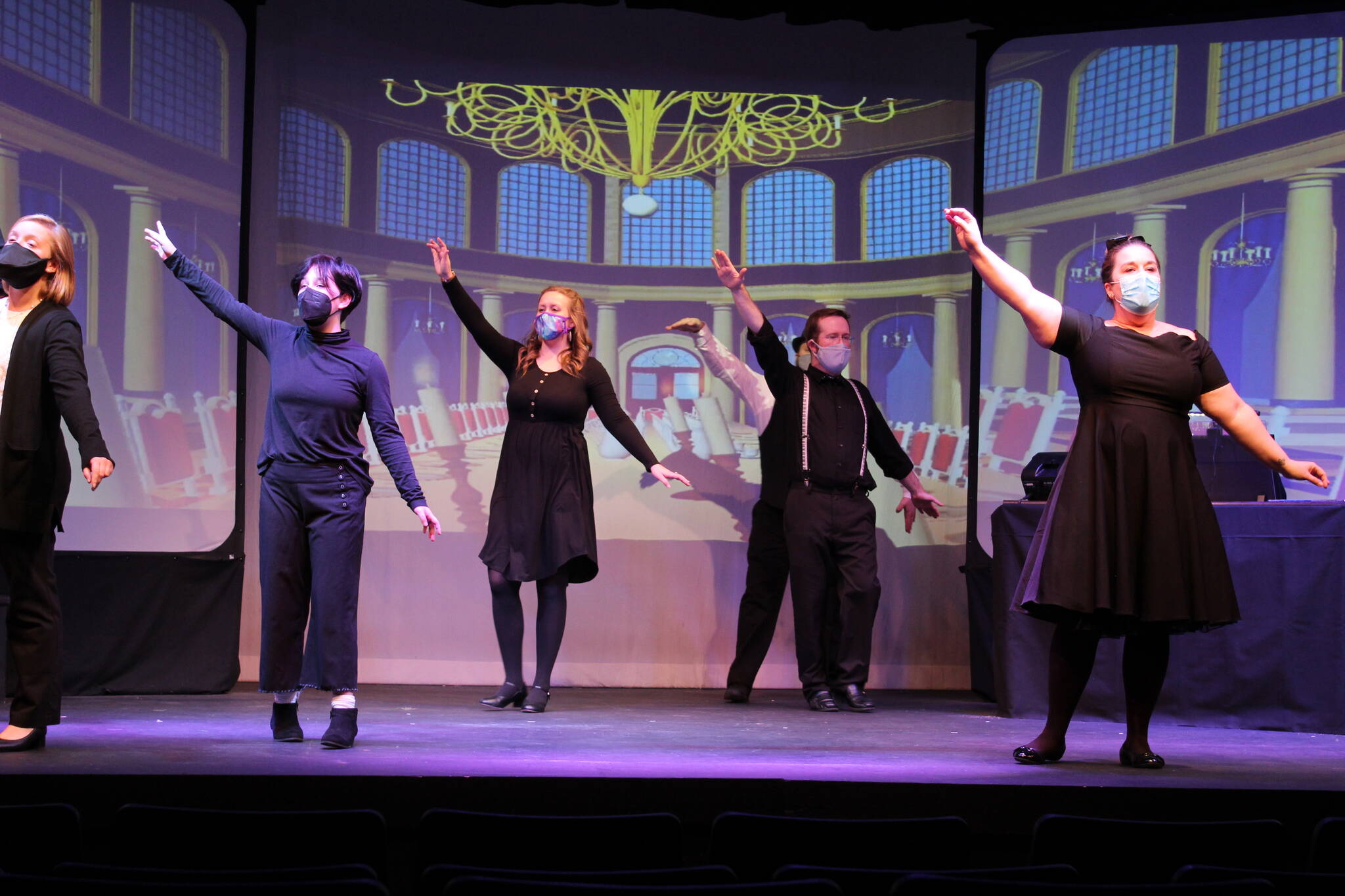 Photo by Karina Andrew/Whidbey News-Times
All Together Now cast members invite audience members to Be Our Guest as they open the show with the classic Beauty and the Beast number.