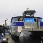 Hat Islanders board the new Hat Island ferry in December. (Photo by Wendy Leigh)