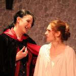 Zoe Eisenbrey, left, and Sadie Marriott, who play Count Dracula and Mina Murray Harker, rehearse a scene.