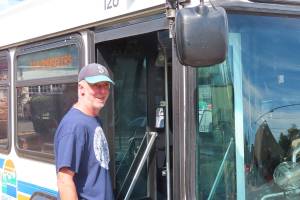 'I’m a walking billboard for Island Transit,' says Whidbey Island rider Martin, who commutes to his job in Coupeville. 'The buses are clean, safe, and free! The drivers are friendly and helpful.'