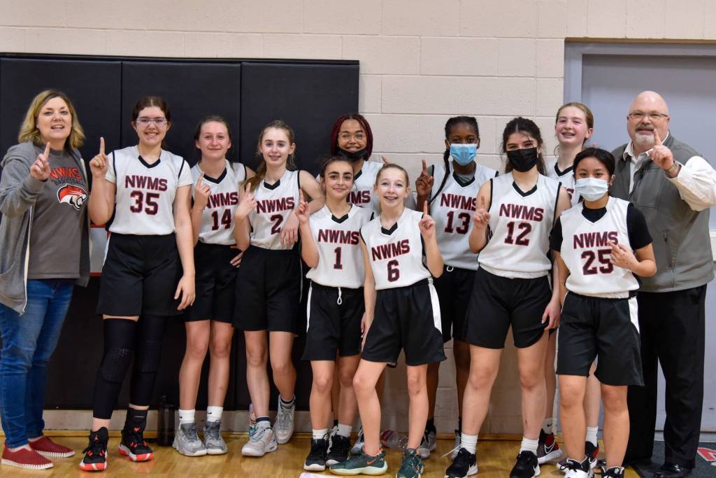 Photo by Conor Laffey
North Whidbey Middle Schools eighth grade girls basketball team went undefeated this season, the first girls team to do so in the middle schools history.
