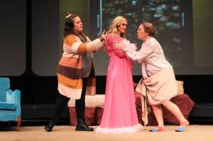Photo by Karina Andrew/Whidbey News-Times
From left, Dianna Gruenwald, Abby Thuet and Tamra Sipes rehearse for the Whidbey Playhouses upcoming three-woman show, The Taming.