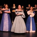 From left, Haven Lemme, Elizabeth Lof and Jessica Turner rehearse Schuyler Sisters from Hamilton. (Photo by Karina Andrew/Whidbey News-Times)