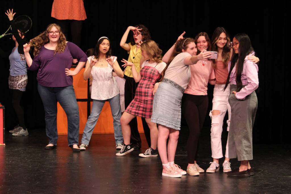 The girls of the cast rehearse Omigod You Guys from Legally Blonde. (Photo by Karina Andrew/Whidbey News-Times)