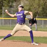 Oak Harbor High School student Luke Vrable pitches. (Photo by John Fisken)