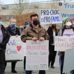 Whidbey residents took to the street Tuesday in Coupeville to rally for abortion rights following the leak of a Supreme Court draft opinion that indicated the court intends to overturn Roe v. Wade. (Photo by Karina Andrew/Whidbey News-Times)