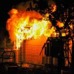 Photo by Bryan Fick/WestCoast Fire Media
A fire consumed a shed on an Oak Harbor property Wednesday night, killing two baby goats that were living inside.